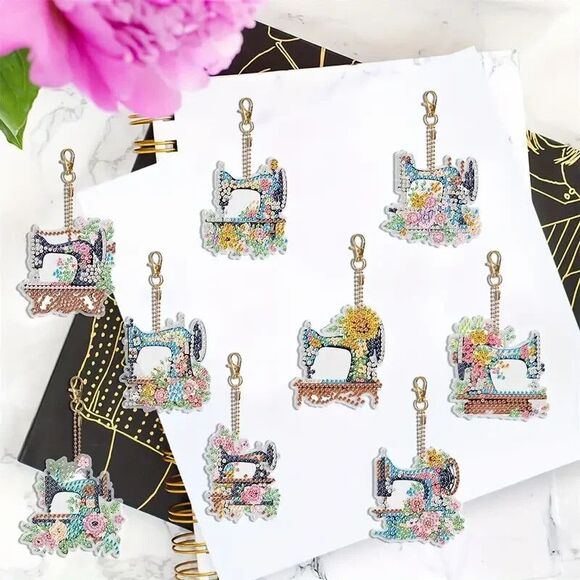 DIY Vintage Sewing Machine Key Chain Diamond Painting Pendant 9-pc Craft Gift - Picture 10 of 10